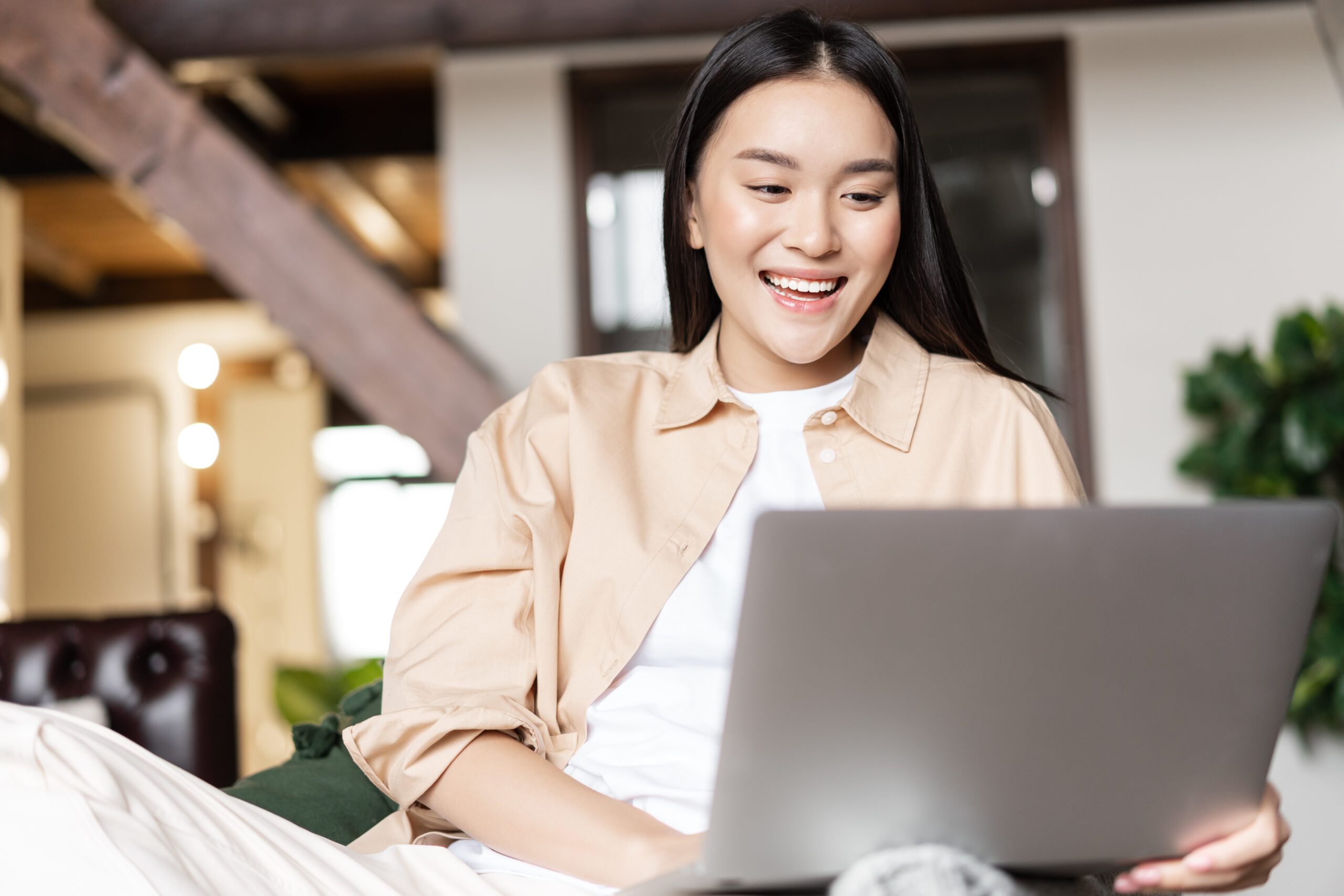 woman happy after stopping pop ups in chrome browser